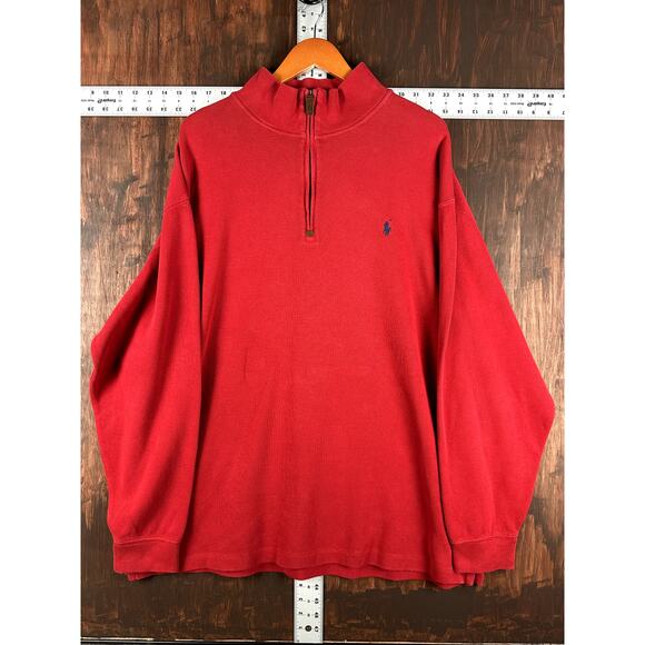Ralph Lauren Polo Quarter Zip Pullover Sweater Cotton Red Blue Mens XLT TALL EUC - Picture 1 of 6